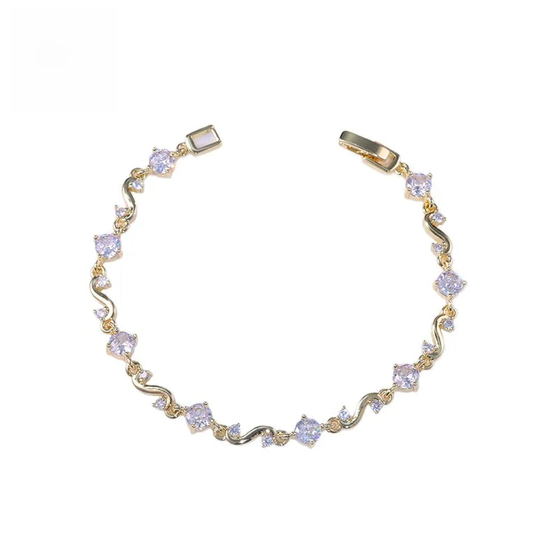 Fashionable Colorful Zirconia Bracelet Copper Inlaid Simple Design Geometric Pattern Bohemian Style Women's Jewelry Accessory