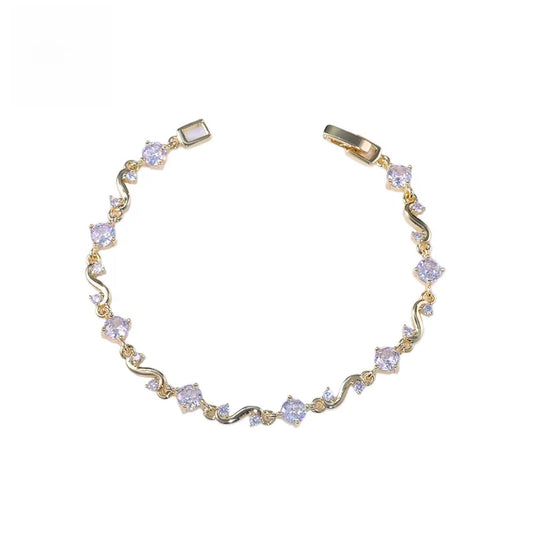 Fashionable Colorful Zirconia Bracelet Copper Inlaid Simple Design Geometric Pattern Bohemian Style Women's Jewelry Accessory