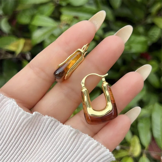 Fashionable Copper-Plated 18K Gold Acrylic Earrings Multiple Styles For Women Daily Wear Gift Elegant Vintage Inlaid Flowers