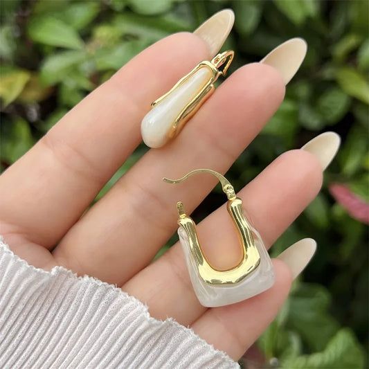 Fashionable Copper-Plated 18K Gold Acrylic Earrings Multiple Styles For Women Daily Wear Gift Elegant Vintage Inlaid Flowers