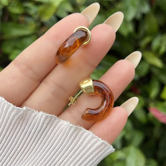 Fashionable Copper-Plated 18K Gold Acrylic Earrings Multiple Styles For Women Daily Wear Gift Elegant Vintage Inlaid Flowers