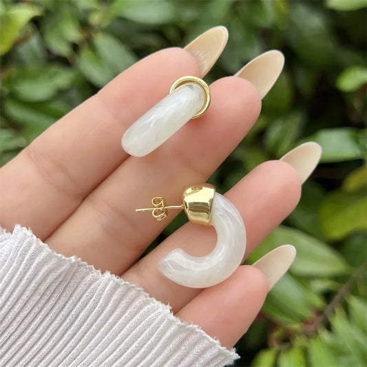 Fashionable Copper-Plated 18K Gold Acrylic Earrings Multiple Styles For Women Daily Wear Gift Elegant Vintage Inlaid Flowers