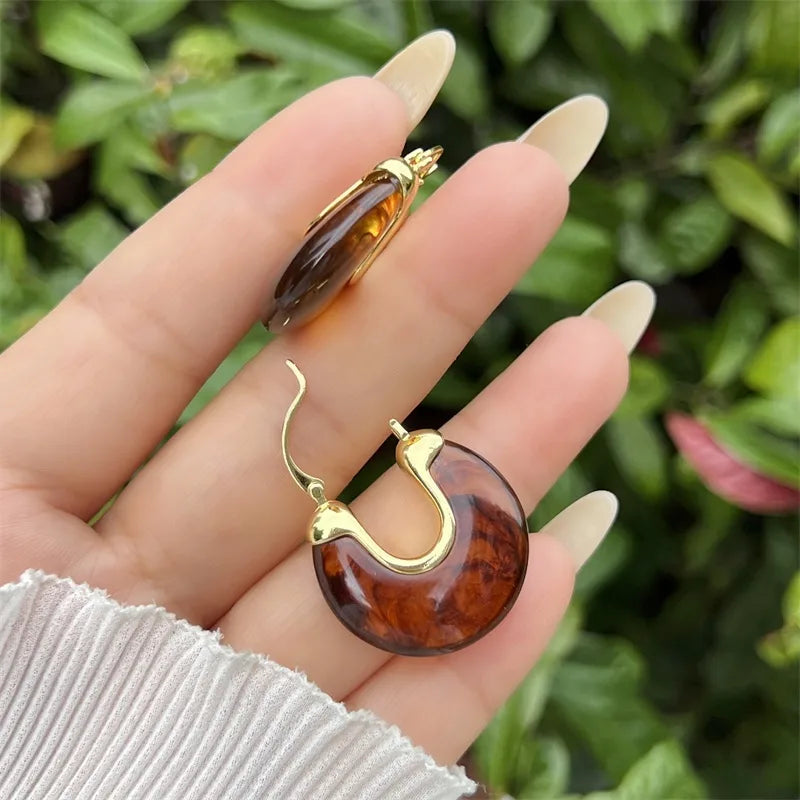 Fashionable Copper-Plated 18K Gold U-Shaped Acrylic Earrings Multiple Styles For Women Daily Wear Gift Elegant Vintage