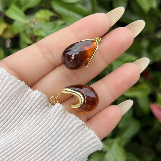 Fashionable Copper-Plated 18K Gold U-Shaped Acrylic Earrings Multiple Styles For Women Daily Wear Gift Elegant Vintage