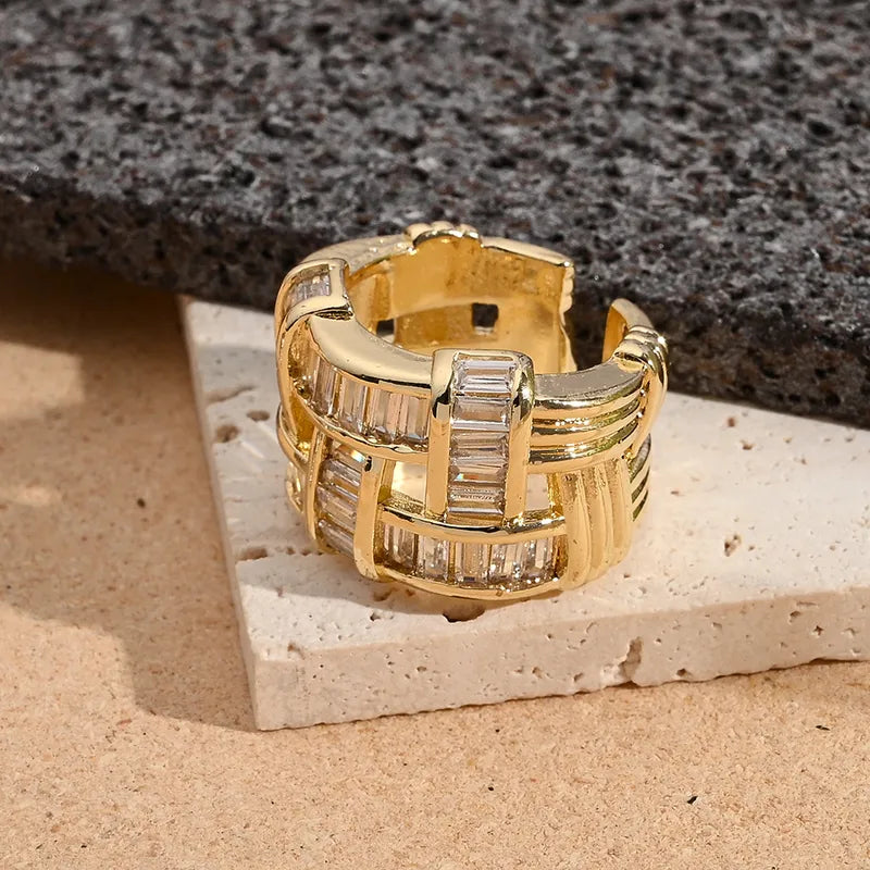 Fashionable Cross Line Ring With Color Retention Electroplating And Zirconia Stones Adjustable Size For Women Casual Wear