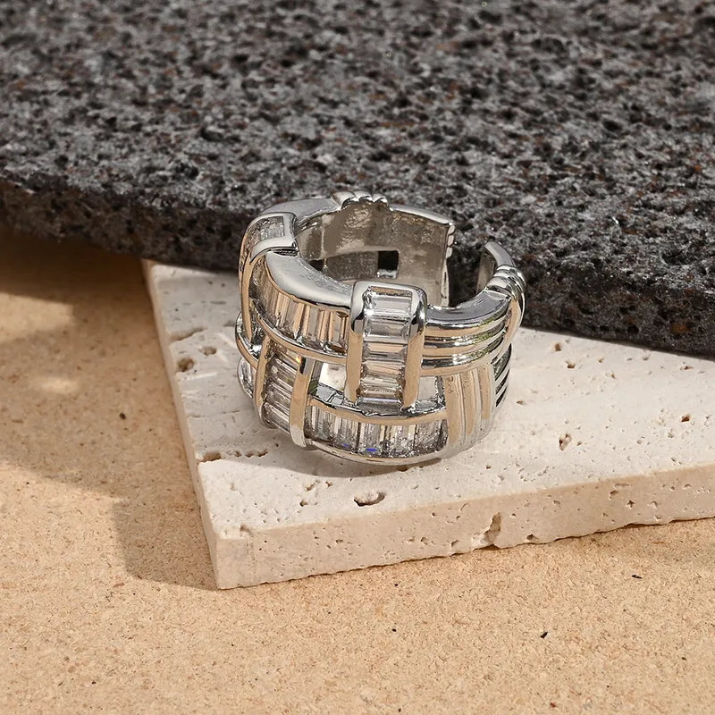 Fashionable Cross Line Ring With Color Retention Electroplating And Zirconia Stones Adjustable Size For Women Casual Wear