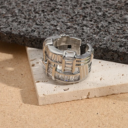 Fashionable Cross Line Ring With Color Retention Electroplating And Zirconia Stones Adjustable Size For Women Casual Wear