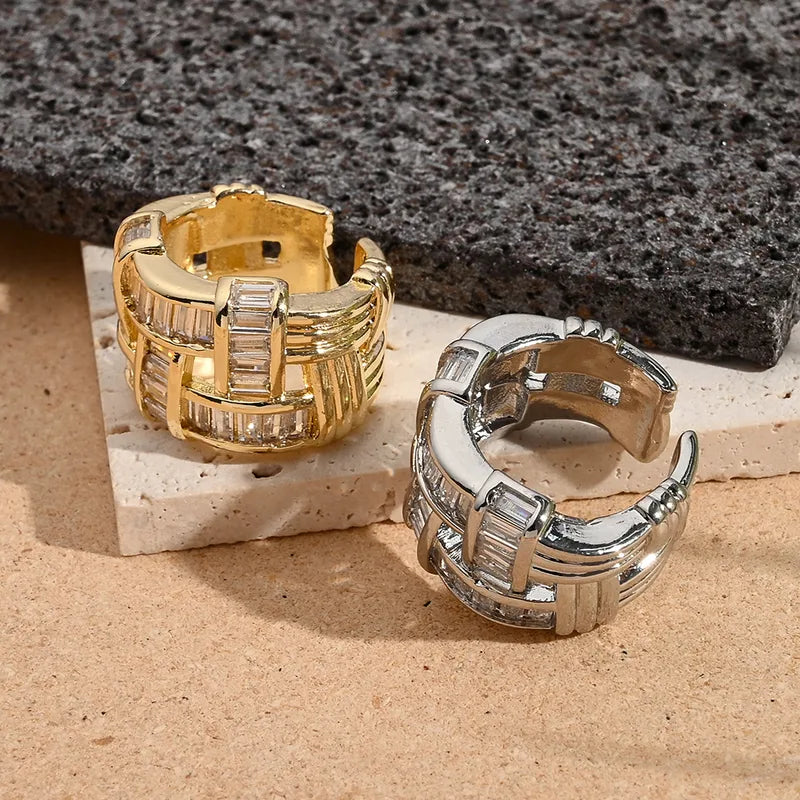 Fashionable Cross Line Ring With Color Retention Electroplating And Zirconia Stones Adjustable Size For Women Casual Wear