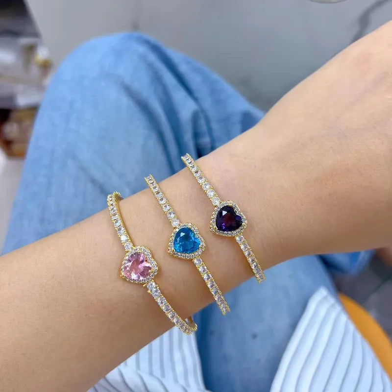 Fashionable Electroplated Zircon Heart Bracelet Color Retention Hot Sale Jewelry Handmade Polished Setting