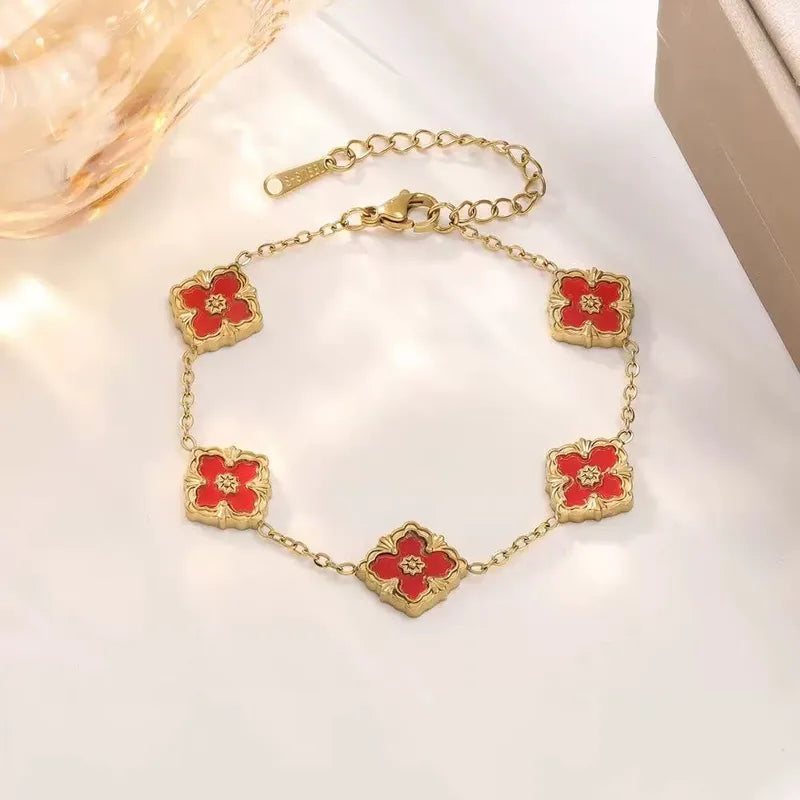 Fashionable Four Leaf Clover Mother Of Pearl Acrylic Jewelry Bracelet High End Five Petal Bracelet Colorful Stylish Bracelet