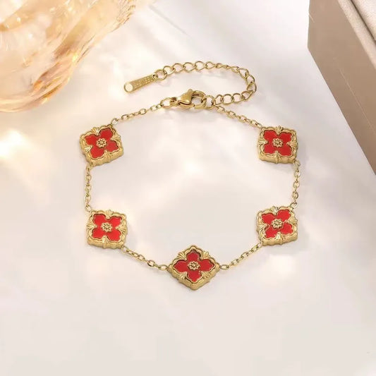 Fashionable Four Leaf Clover Mother Of Pearl Acrylic Jewelry Bracelet High End Five Petal Bracelet Colorful Stylish Bracelet