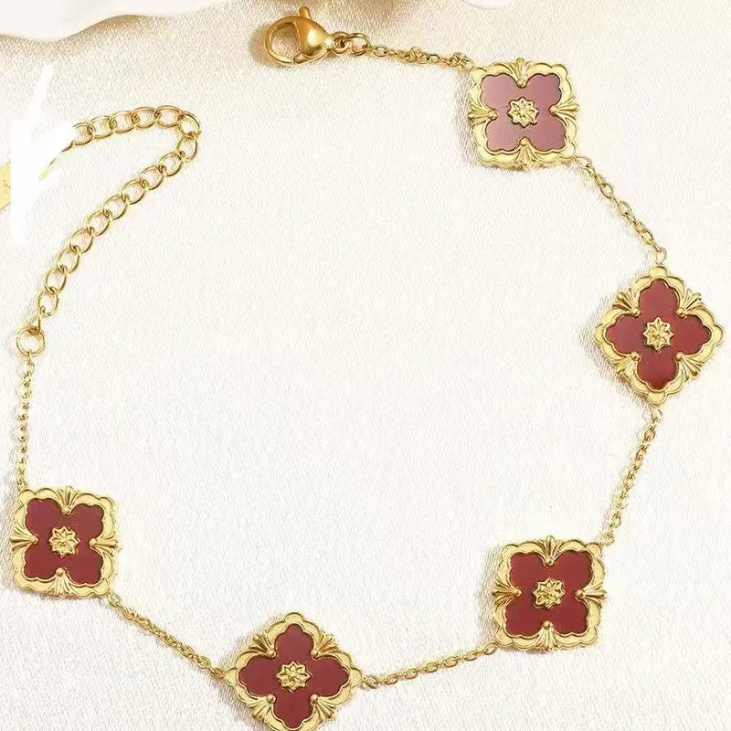 Fashionable Four Leaf Clover Mother Of Pearl Acrylic Jewelry Bracelet High End Five Petal Bracelet Colorful Stylish Bracelet