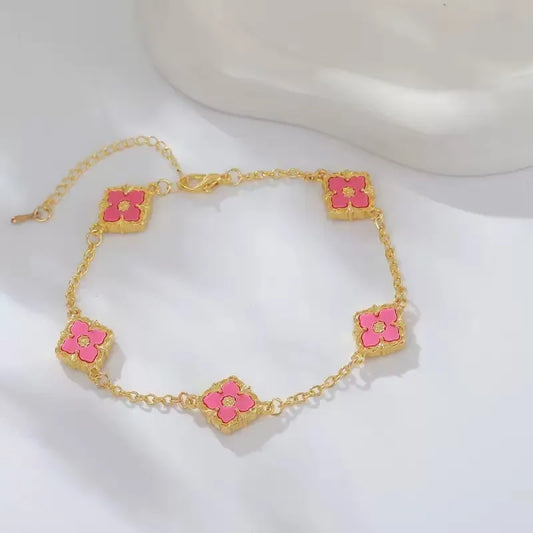 Fashionable Four Leaf Clover Mother Of Pearl Acrylic Jewelry Bracelet High End Five Petal Bracelet Colorful Stylish Bracelet