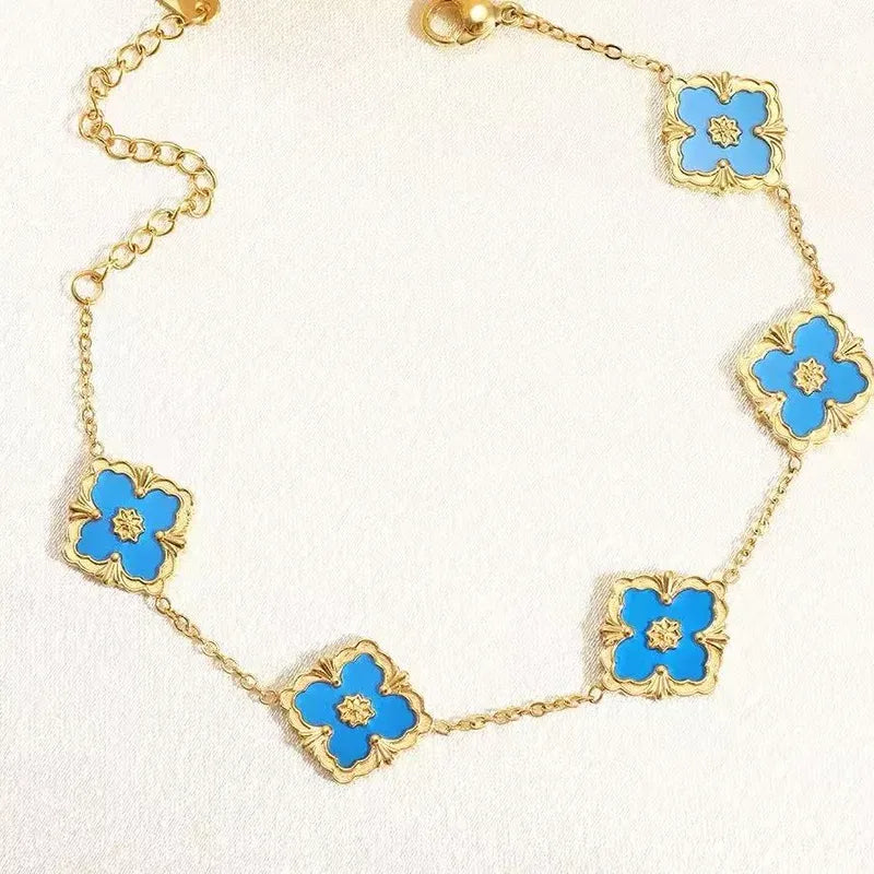 Fashionable Four Leaf Clover Mother Of Pearl Acrylic Jewelry Bracelet High End Five Petal Bracelet Colorful Stylish Bracelet