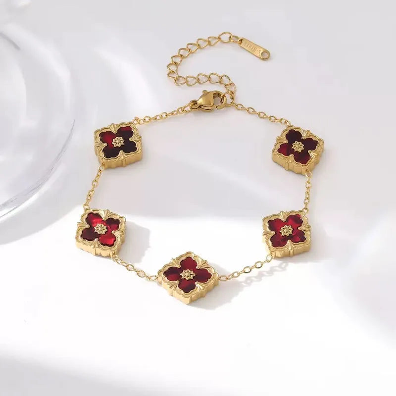 Fashionable Four Leaf Clover Mother Of Pearl Acrylic Jewelry Bracelet High End Five Petal Bracelet Colorful Stylish Bracelet