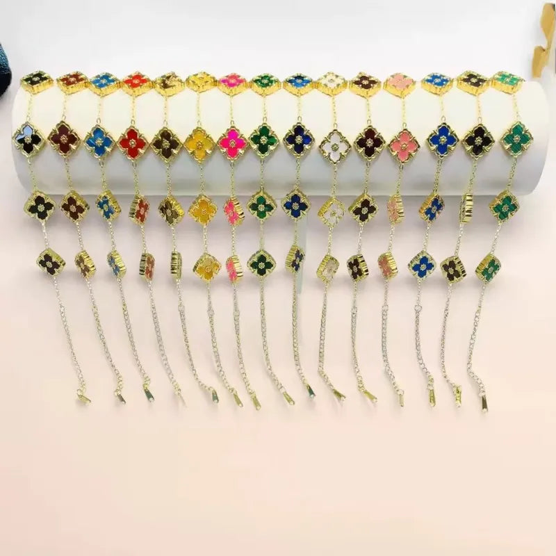 Fashionable Four Leaf Clover Mother Of Pearl Acrylic Jewelry Bracelet High End Five Petal Bracelet Colorful Stylish Bracelet (