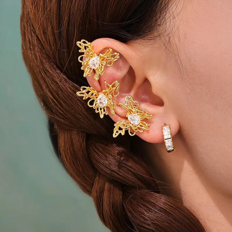 Fashionable Geometric Copper Butterfly Shape Ear Cuffs 18K Gold Plated Stackable Earrings For Women Elegant Glowing Jewelry