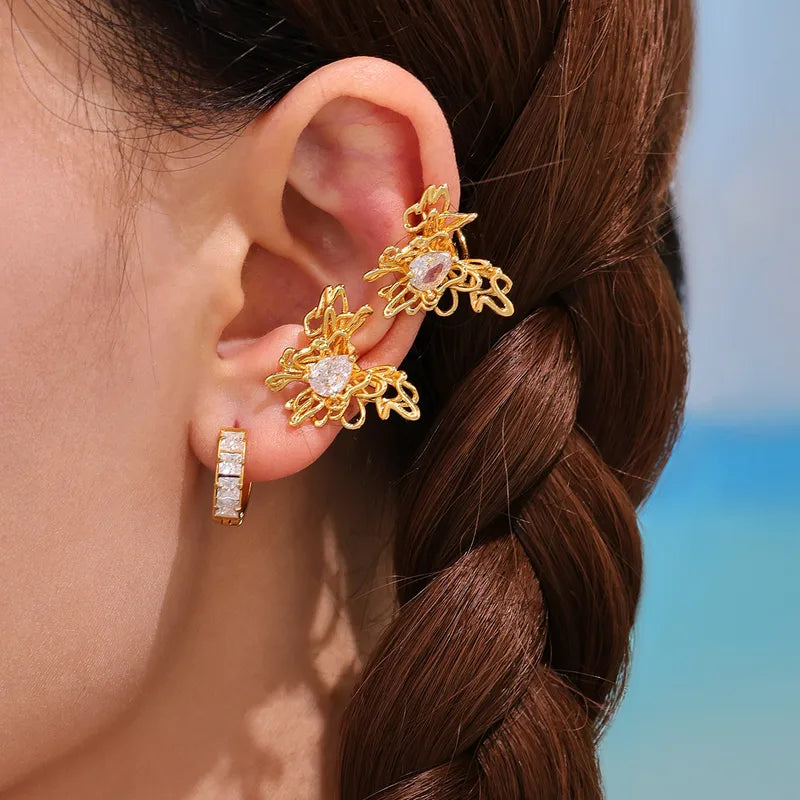 Fashionable Geometric Copper Butterfly Shape Ear Cuffs 18K Gold Plated Stackable Earrings For Women Elegant Glowing Jewelry