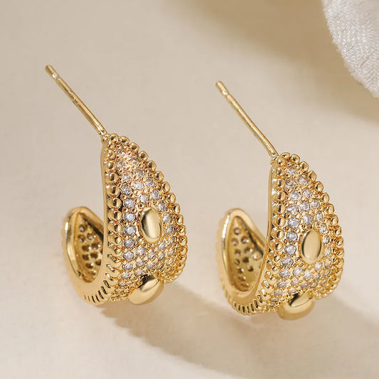 Fashionable Geometric Copper Plated 18K Gold Zirconia C-Shaped Earrings Women's Design Sensible Versatile Ear Jewelry