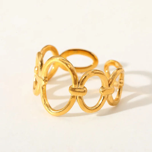 Fashionable Geometric Round Open Ring Stainless Steel 18K Gold Plated Adjustable Size For Casual Weekend Selfie Street Style