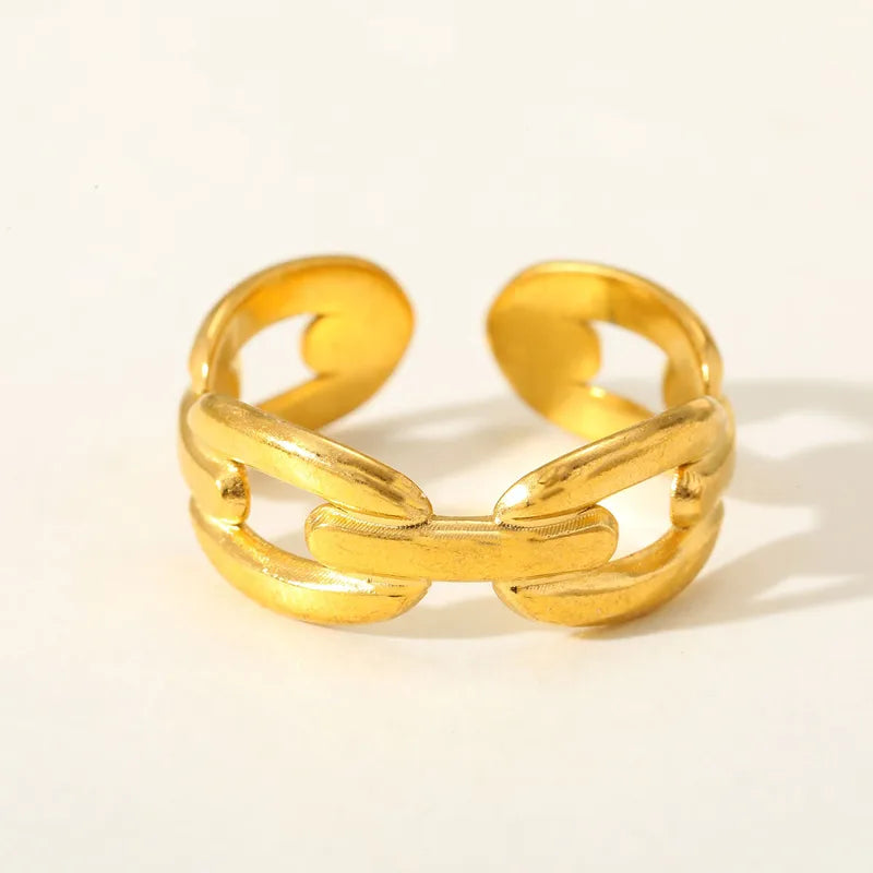 Fashionable Geometric Round Open Ring Stainless Steel 18K Gold Plated Adjustable Size For Casual Weekend Selfie Street Style