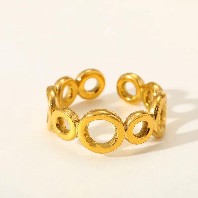 Fashionable Geometric Round Open Ring Stainless Steel 18K Gold Plated Adjustable Size For Casual Weekend Selfie Street Style