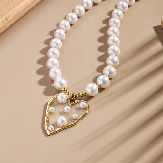 Fashionable Heart Leopard Pearl Necklace Handmade Polished Embedded Copper Lobster Clasp Zircon Stone