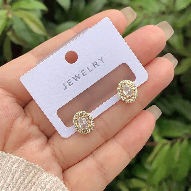 Fashionable Ladies' Copper Plated 18K Gold Embedded Zircon Heart Round Ring Style Earrings New Arrival Versatile Daily Wear Gift
