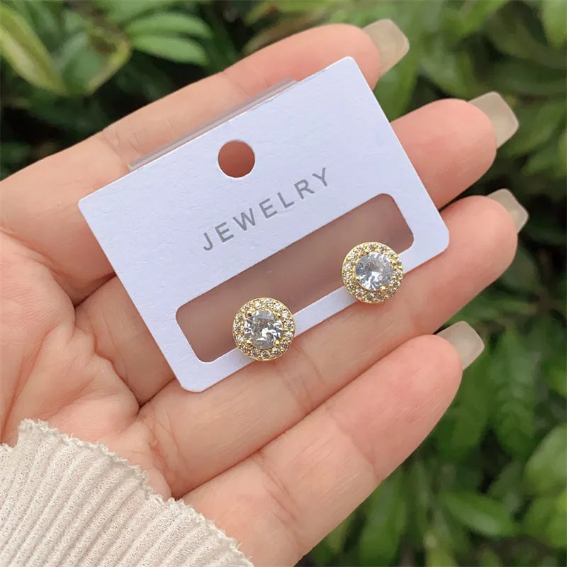 Fashionable Ladies' Copper Plated 18K Gold Embedded Zircon Heart Round Ring Style Earrings New Arrival Versatile Daily Wear Gift