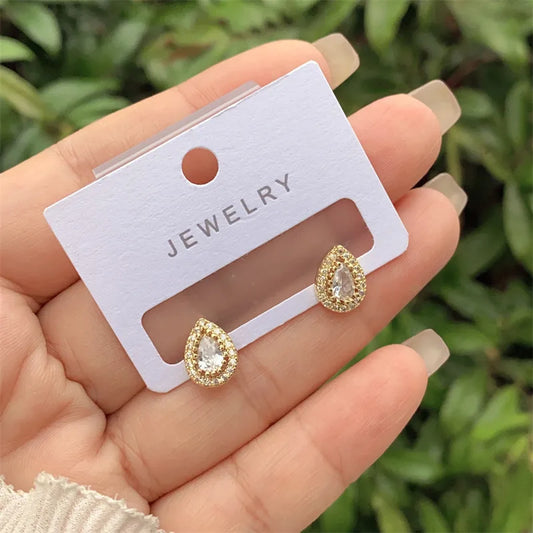 Fashionable Ladies' Copper Plated 18K Gold Embedded Zircon Heart Round Ring Style Earrings New Arrival Versatile Daily Wear Gift