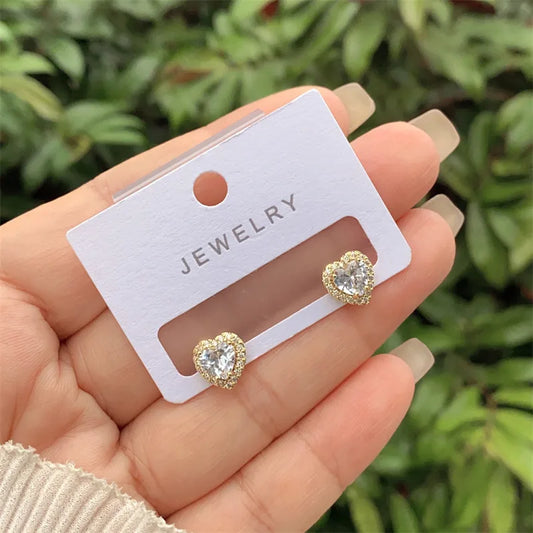 Fashionable Ladies' Copper Plated 18K Gold Embedded Zircon Heart Round Ring Style Earrings New Arrival Versatile Daily Wear Gift