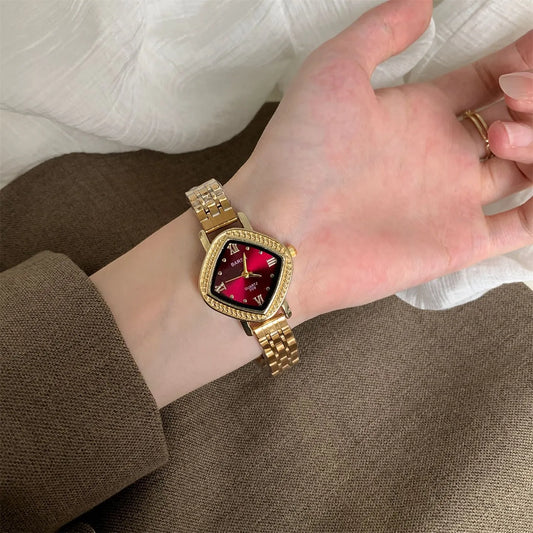 Fashionable Ladies Quartz Watch Diamond Shape Student Steel Belt Baroque Style Personalized Small Niche Watch By BARSH