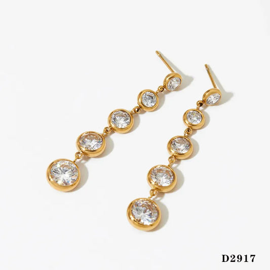 Fashionable Long Round Zircon Pendant Stainless Steel Women's Earrings Flashing Stylish Personality Delicate Versatile Hoop Earrings