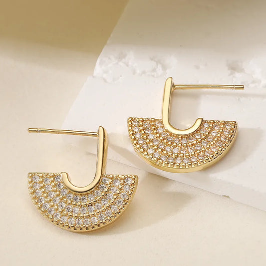 Fashionable Luxury Geometric Earrings Women's Design Sense Small Audience Personality Ear Jewelry New 18K Gold Plated Zinc Stone