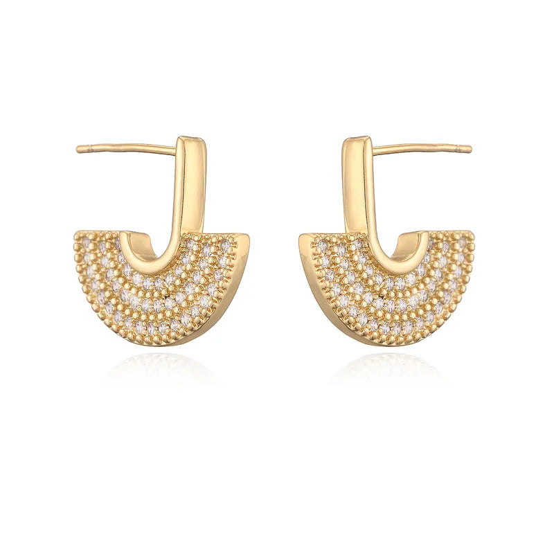 Fashionable Luxury Geometric Earrings Women's Design Sense Small Audience Personality Ear Jewelry New 18K Gold Plated Zinc Stone