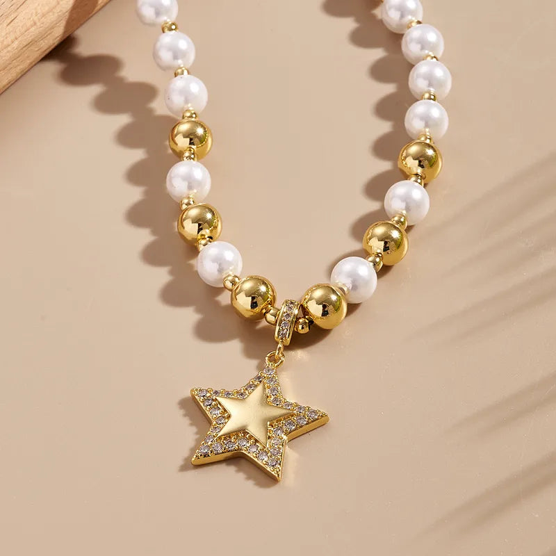 Fashionable Micro-Set Zircon Heart And Star Cherry And Butterfly Knot Necklace Handmade Polished Dipped Oil