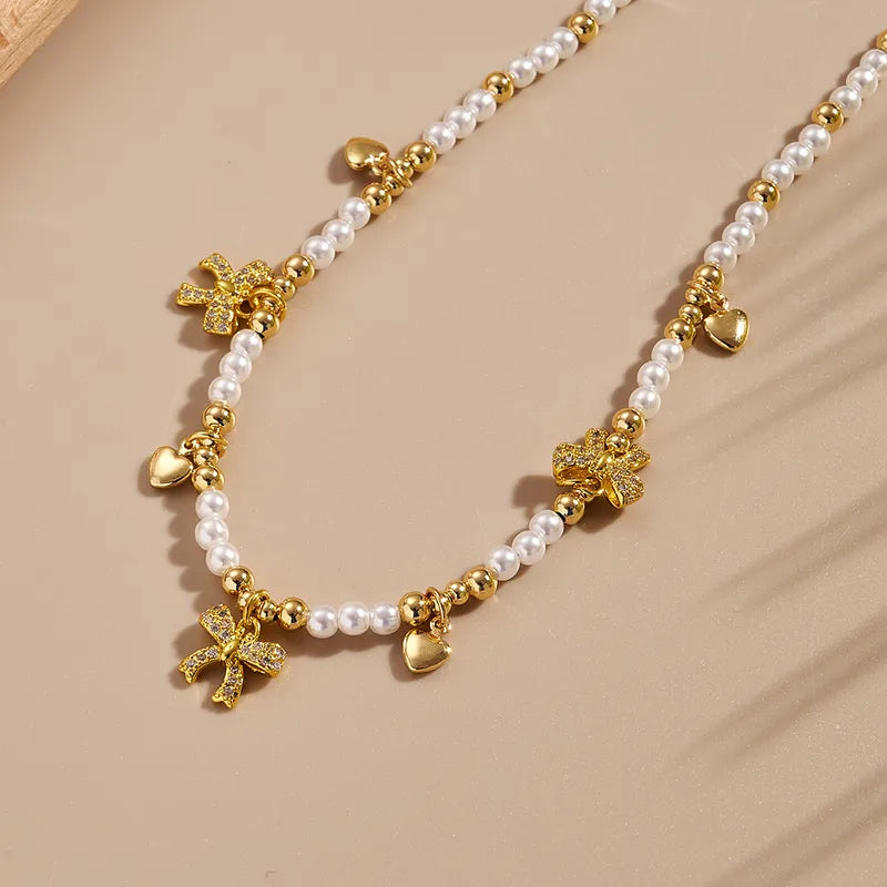 Fashionable Micro-Set Zircon Heart And Star Cherry And Butterfly Knot Necklace Handmade Polished Dipped Oil