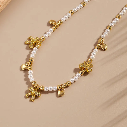 Fashionable Micro-Set Zircon Heart And Star Cherry And Butterfly Knot Necklace Handmade Polished Dipped Oil