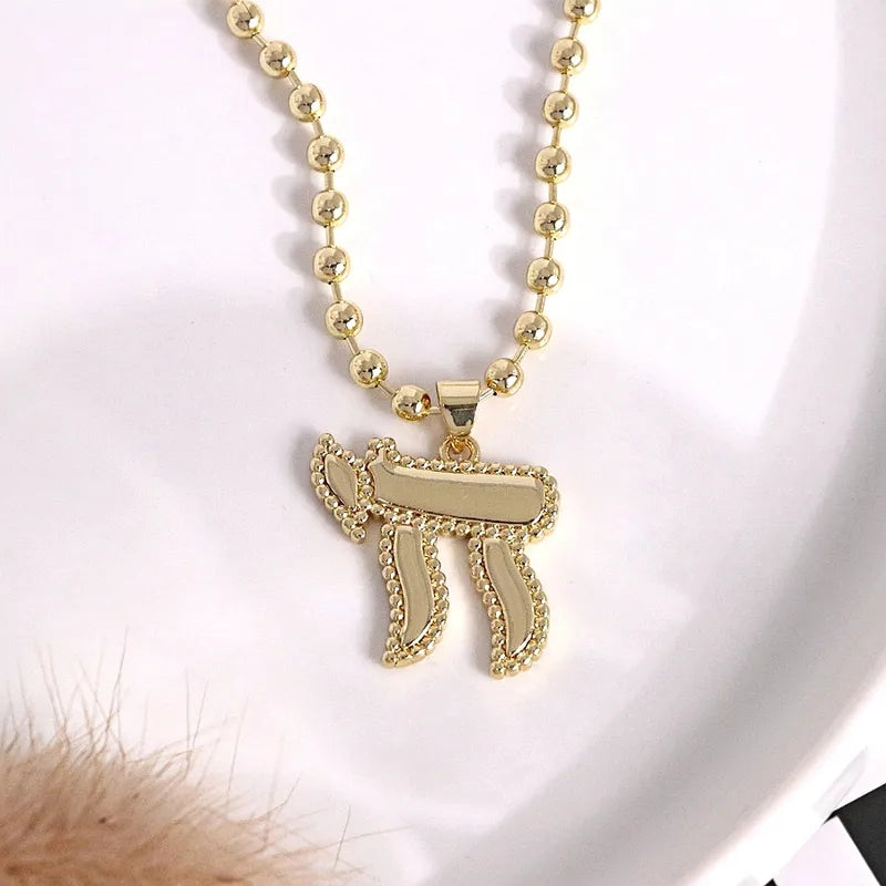 Fashionable Minimalist Micro-Set Zircon Hebrew Letter Pendant Necklace Classic Personality Women's Accessory Gold Plated Copper