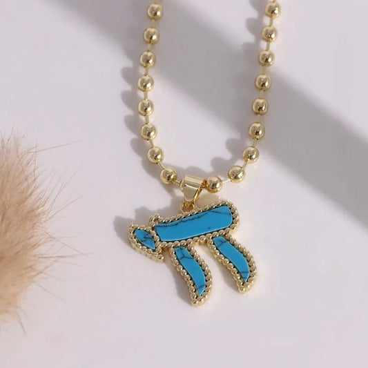 Fashionable Minimalist Micro-Set Zircon Hebrew Letter Pendant Necklace Classic Personality Women's Accessory Gold Plated Copper