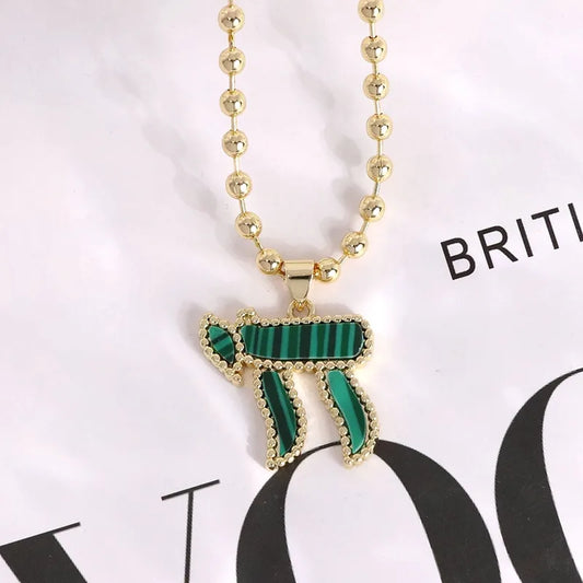 Fashionable Minimalist Micro-Set Zircon Hebrew Letter Pendant Necklace Classic Personality Women's Accessory Gold Plated Copper