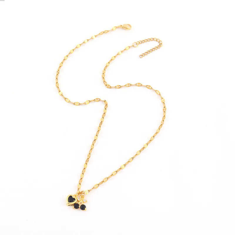 Fashionable Minimalist Multi-Color Heart Cherry Pendant Gold Stainless Steel Lip Chain Women's Necklace Elegant Classic Style