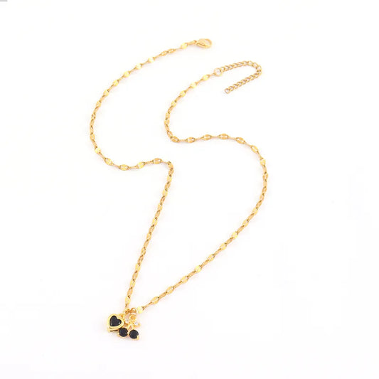 Fashionable Minimalist Multi-Color Heart Cherry Pendant Gold Stainless Steel Lip Chain Women's Necklace Elegant Classic Style