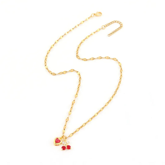 Fashionable Minimalist Multi-Color Heart Cherry Pendant Gold Stainless Steel Lip Chain Women's Necklace Elegant Classic Style