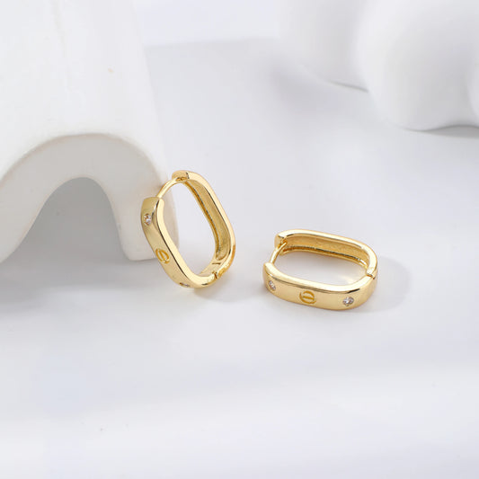 Fashionable Minimalist Solid Color Geometric Print Design Round Copper Ear Cuff Earrings Suitable For Daily Matching Valentine's Day And Birthday Gifts