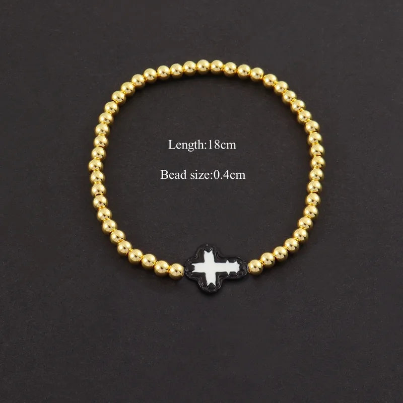 Fashionable Multi-Color Cross Beaded Bracelet Gold Copper Beads Women's Handwear Elegant Simple Classic Style Everyday Date