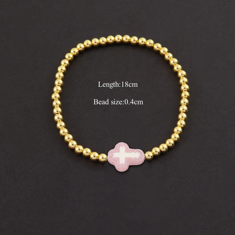 Fashionable Multi-Color Cross Beaded Bracelet Gold Copper Beads Women's Handwear Elegant Simple Classic Style Everyday Date