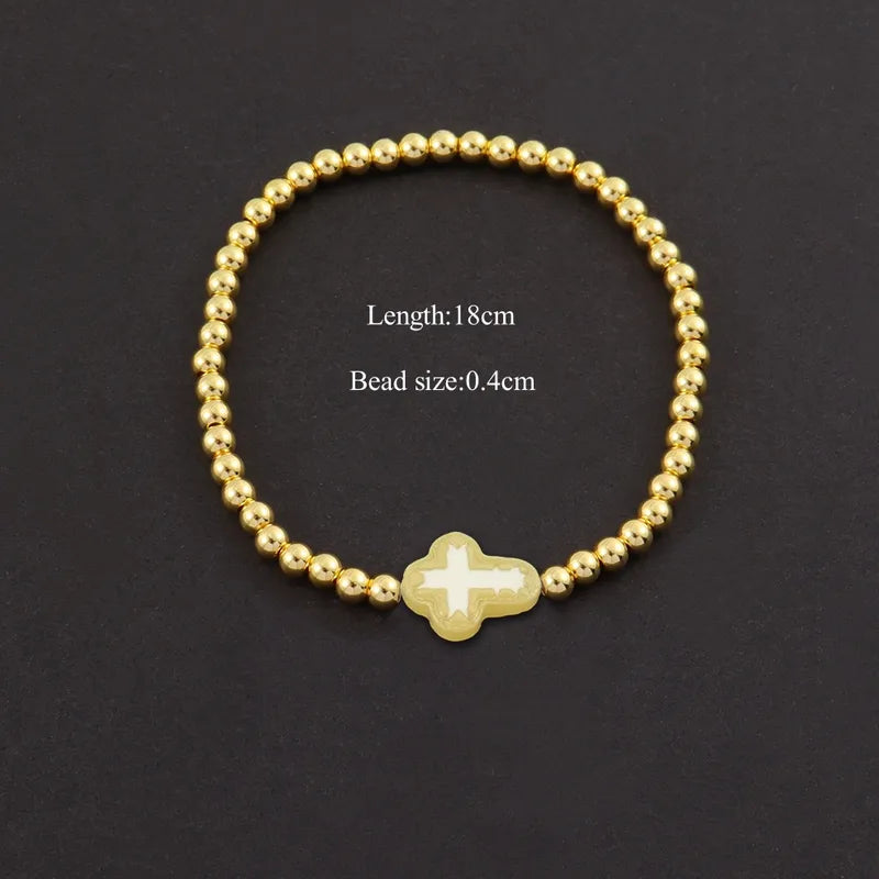 Fashionable Multi-Color Cross Beaded Bracelet Gold Copper Beads Women's Handwear Elegant Simple Classic Style Everyday Date
