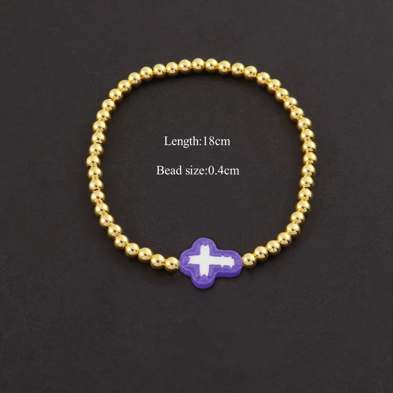 Fashionable Multi-Color Cross Beaded Bracelet Gold Copper Beads Women's Handwear Elegant Simple Classic Style Everyday Date