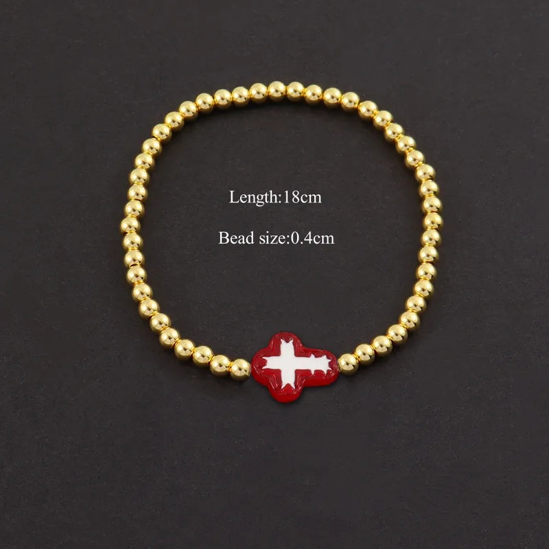 Fashionable Multi-Color Cross Beaded Bracelet Gold Copper Beads Women's Handwear Elegant Simple Classic Style Everyday Date